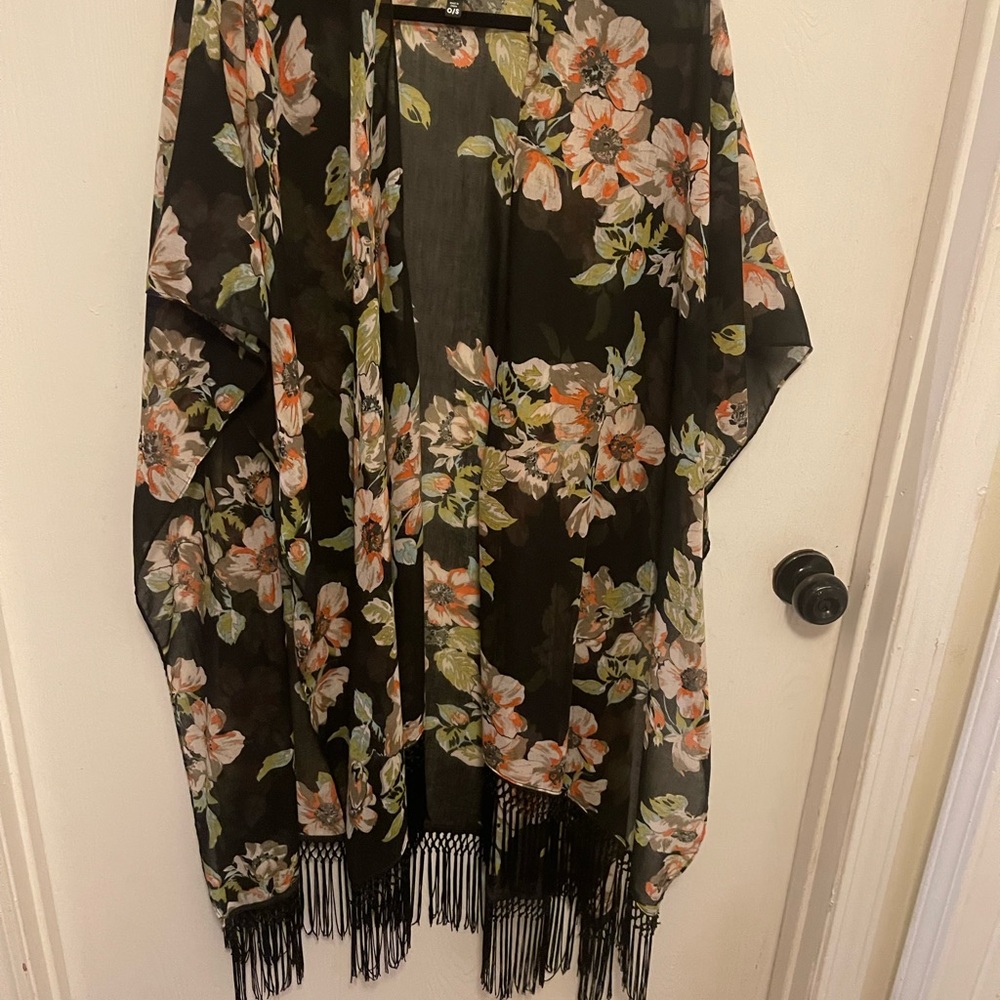 Floral Kimono with Fringe